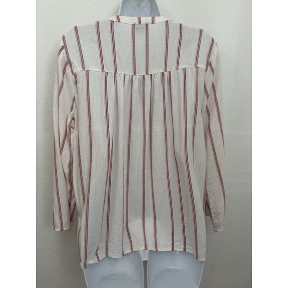 Splendid Linen Blend Blouse Medium White Pink Stripe Peasant Boho Beachy - Picture 4 of 7